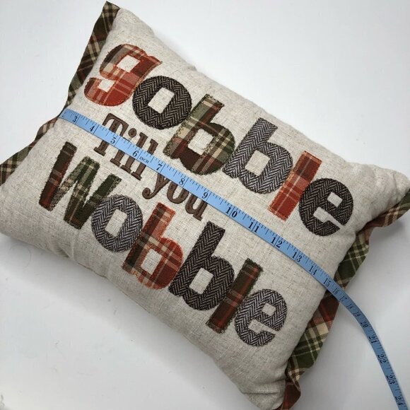 THANKSGIVING Fall Turkey Country Harvest Tweed Brown Cream Orange Plaid Pillow - Picture 14 of 15